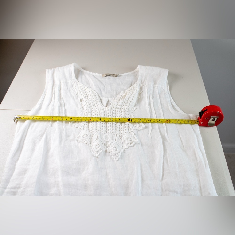 Marina Gigli White Lace Linen V-Neck Tunic Blouse Elegant Sleeveless Womens Top - Picture 12 of 12